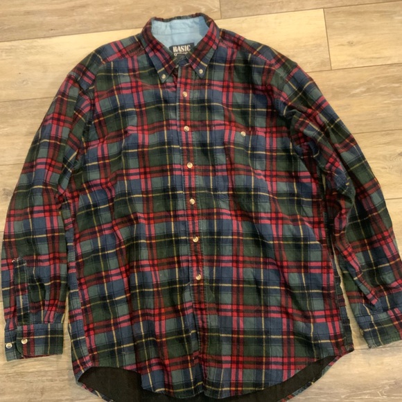 Basic Options plaid cordurouy button down. Size L - Picture 3 of 3